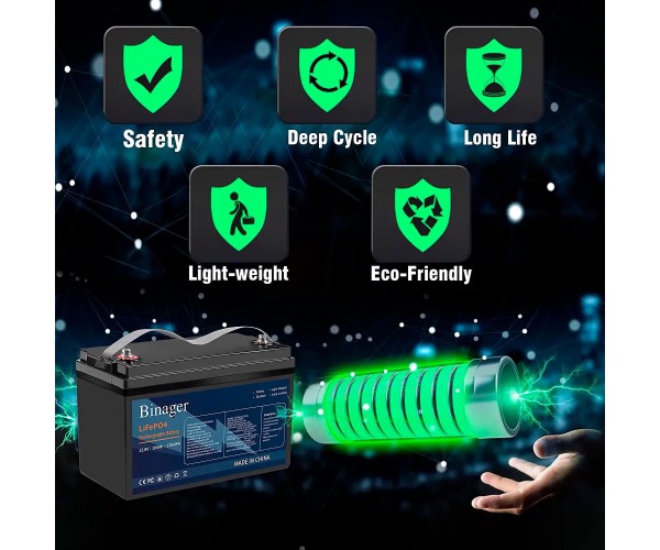 Акумуляторна батарея HS-12,8V100Ah Binager (LiFePO4 12,8V 100Ah 1280Wh)