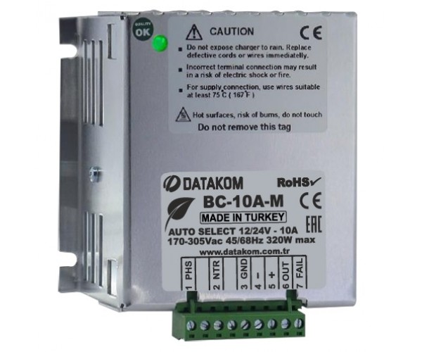 DATAKOM BC-10A-M, Зарядний пристрій з автовизначенням напруги, 12/24V 10A, 4 ступені