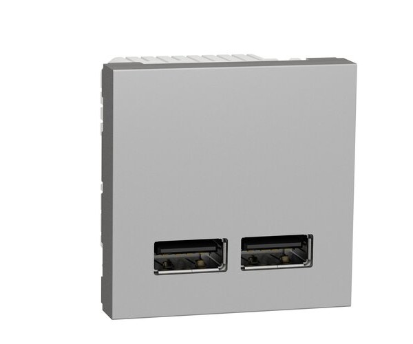 Розетка USB двойная 2 1А 2 модуля алюминий Unica New