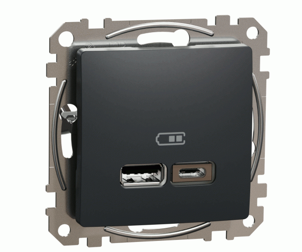 Зарядка двойная USB type A+type C, 2.4А/2*1.2А, Sedna Design (черный)